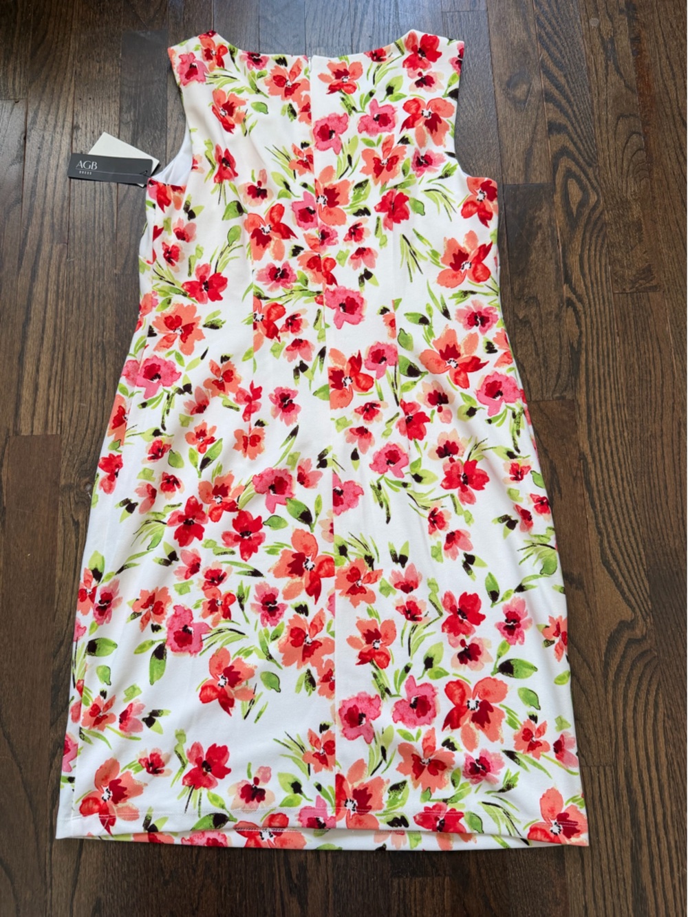 AGB White Floral Sheath Dress with Pink & Coral Blooms - Picture 2 of 7
